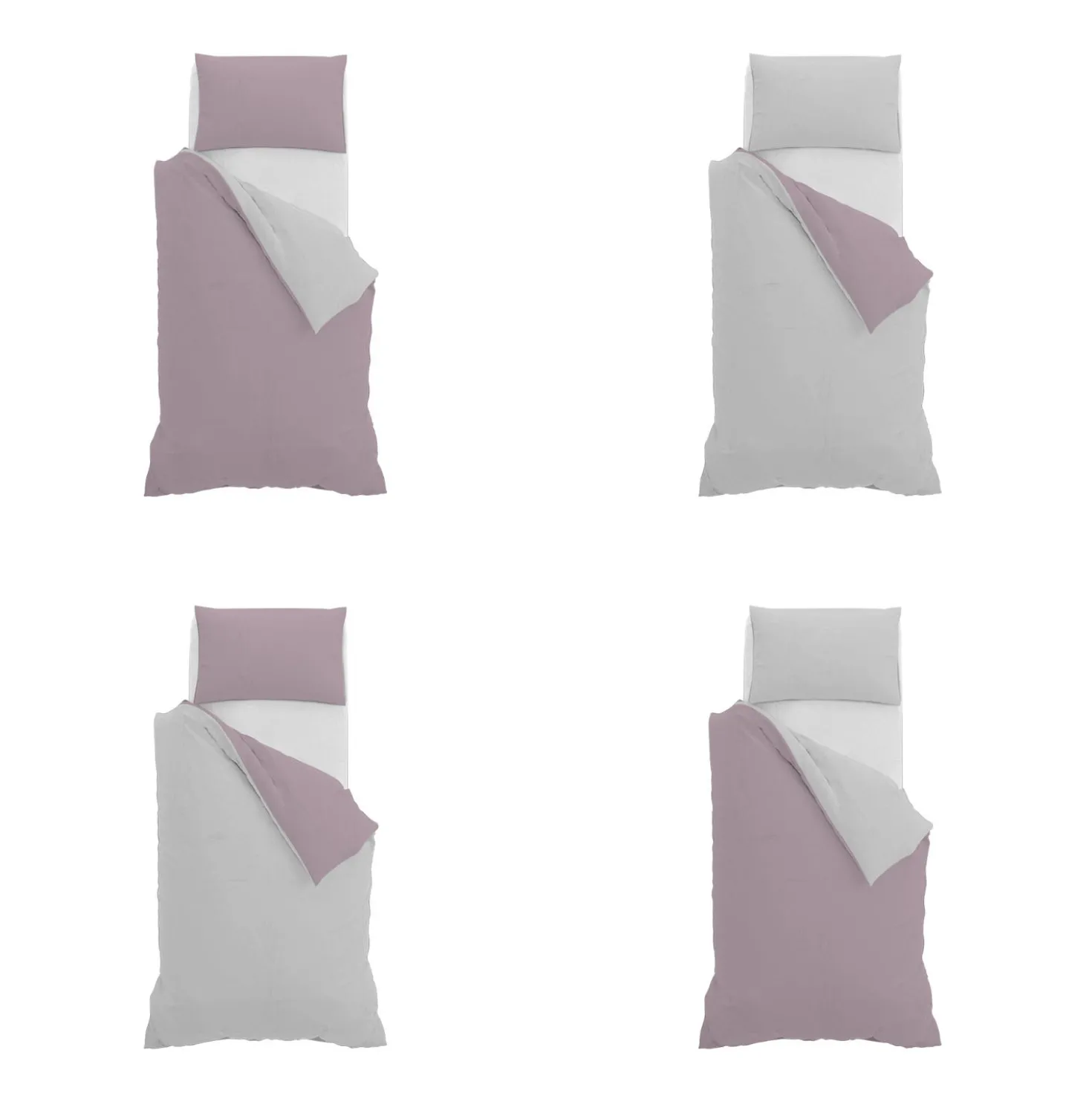 Parure copripiumino singola Natural double face rosa grigio Datex