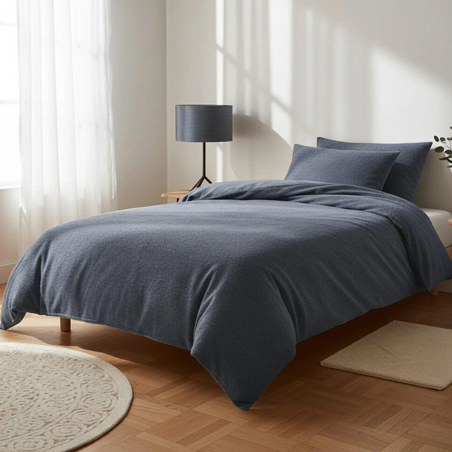 Parure copripiumino singolo blu jersey melange