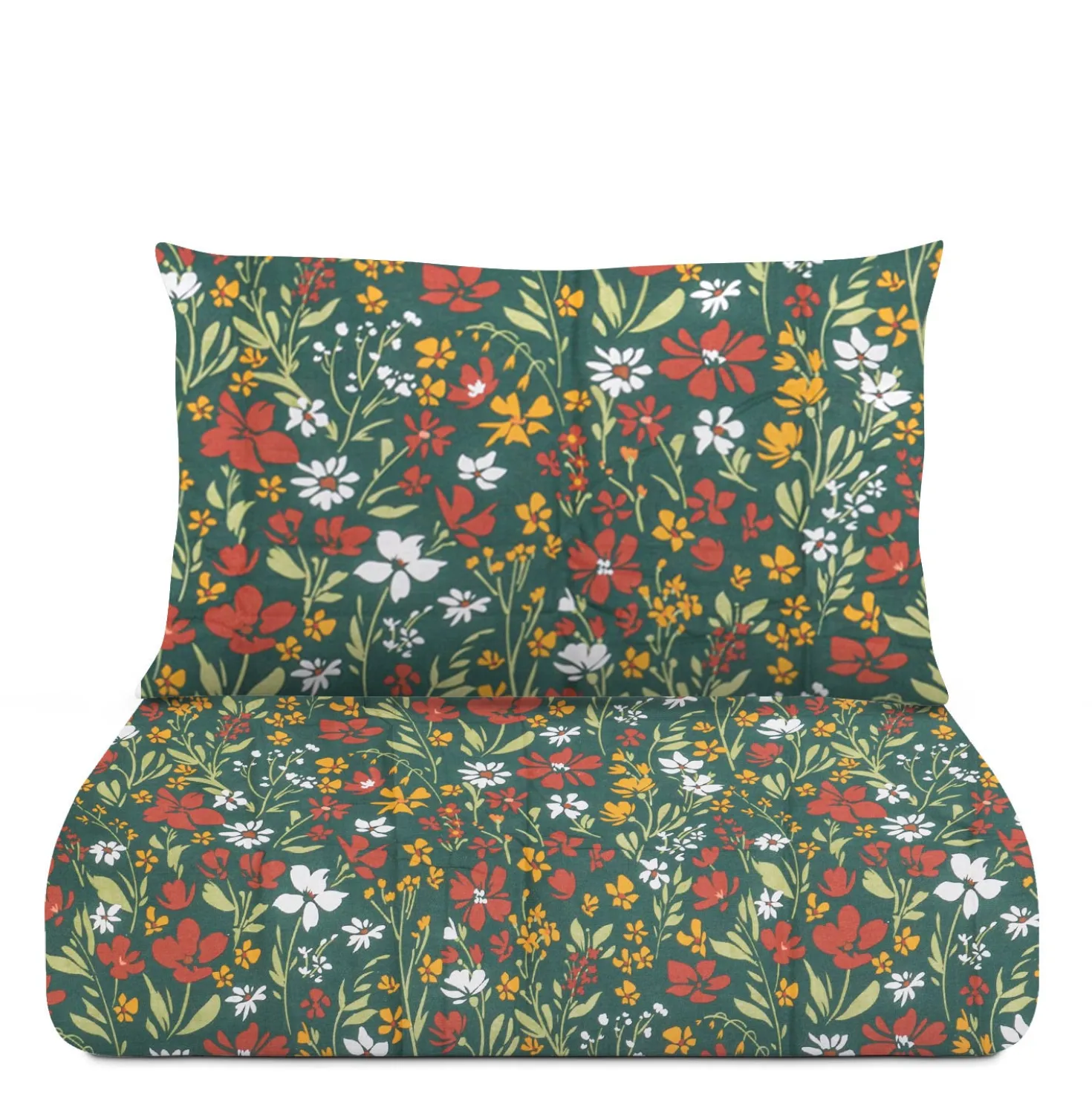 Parure copripiumino singolo fiori verde cotone