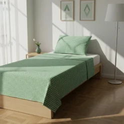 Parure letto singolo quadretti verde Young