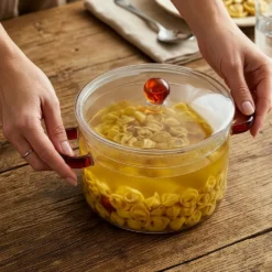 Pentola 2 L vetro borosilicato con coperchio manici ambra