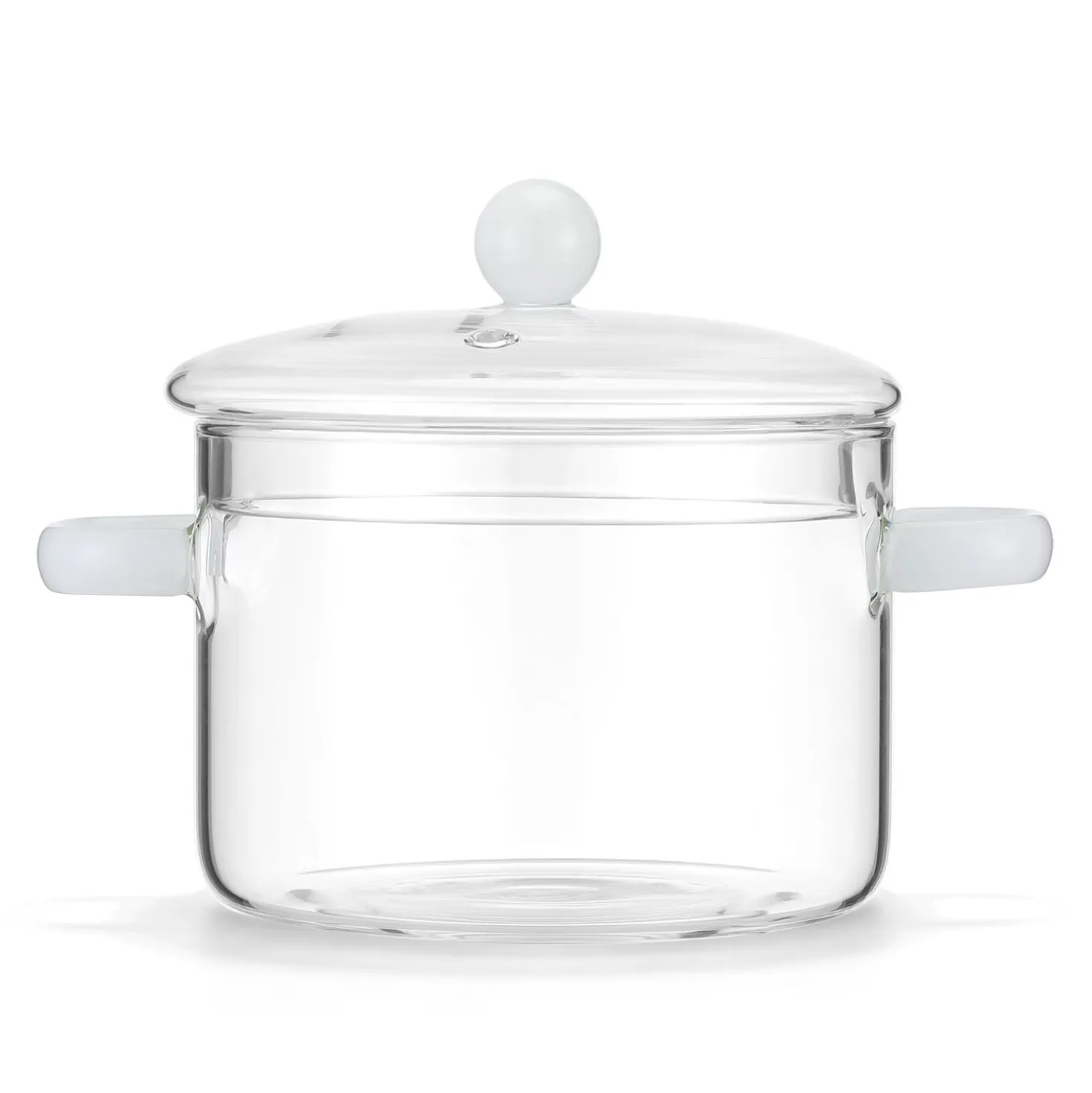 Pentola 2 L vetro borosilicato con coperchio manici bianchi