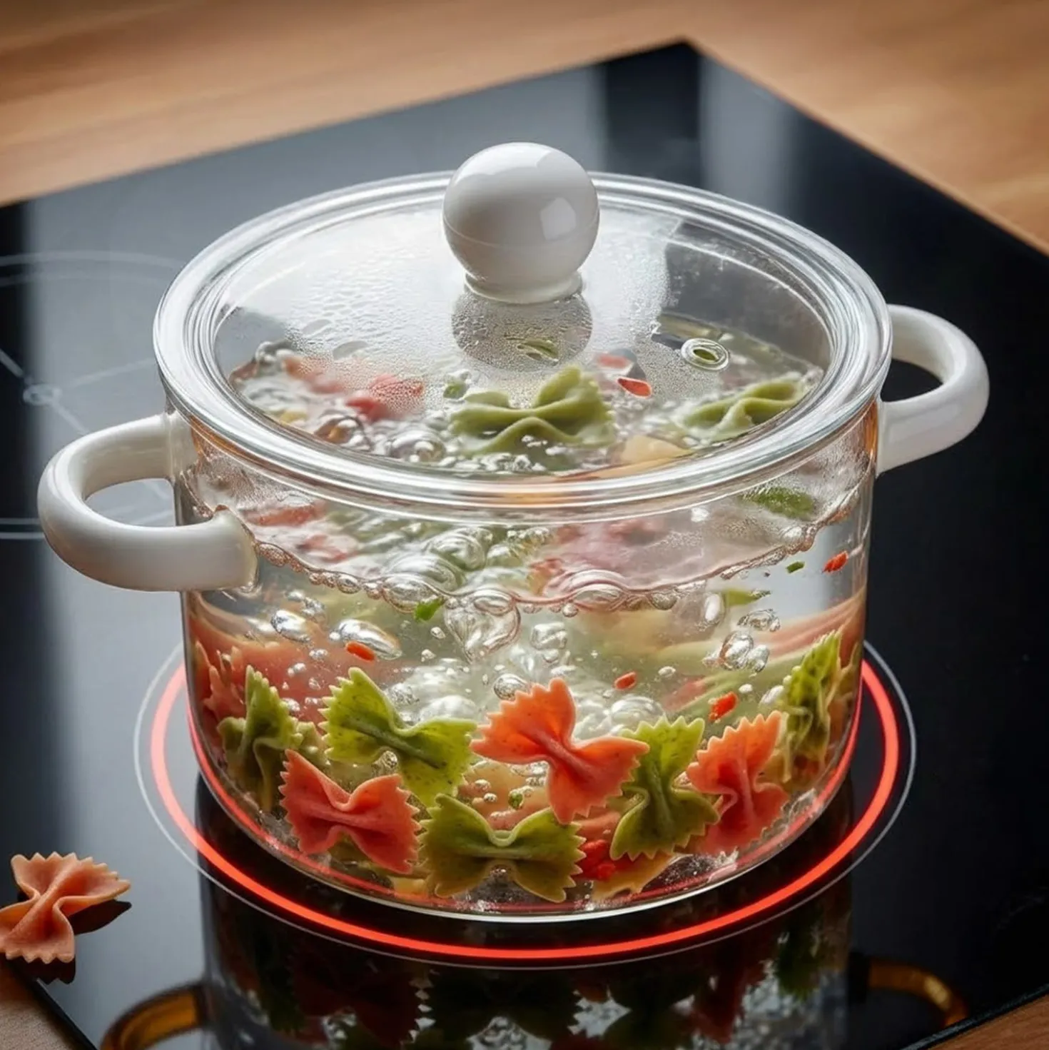 Pentola 2,5 L vetro borosilicato con coperchio manici bianchi