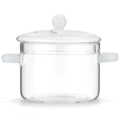 Pentola 2,5 L vetro borosilicato con coperchio manici bianchi