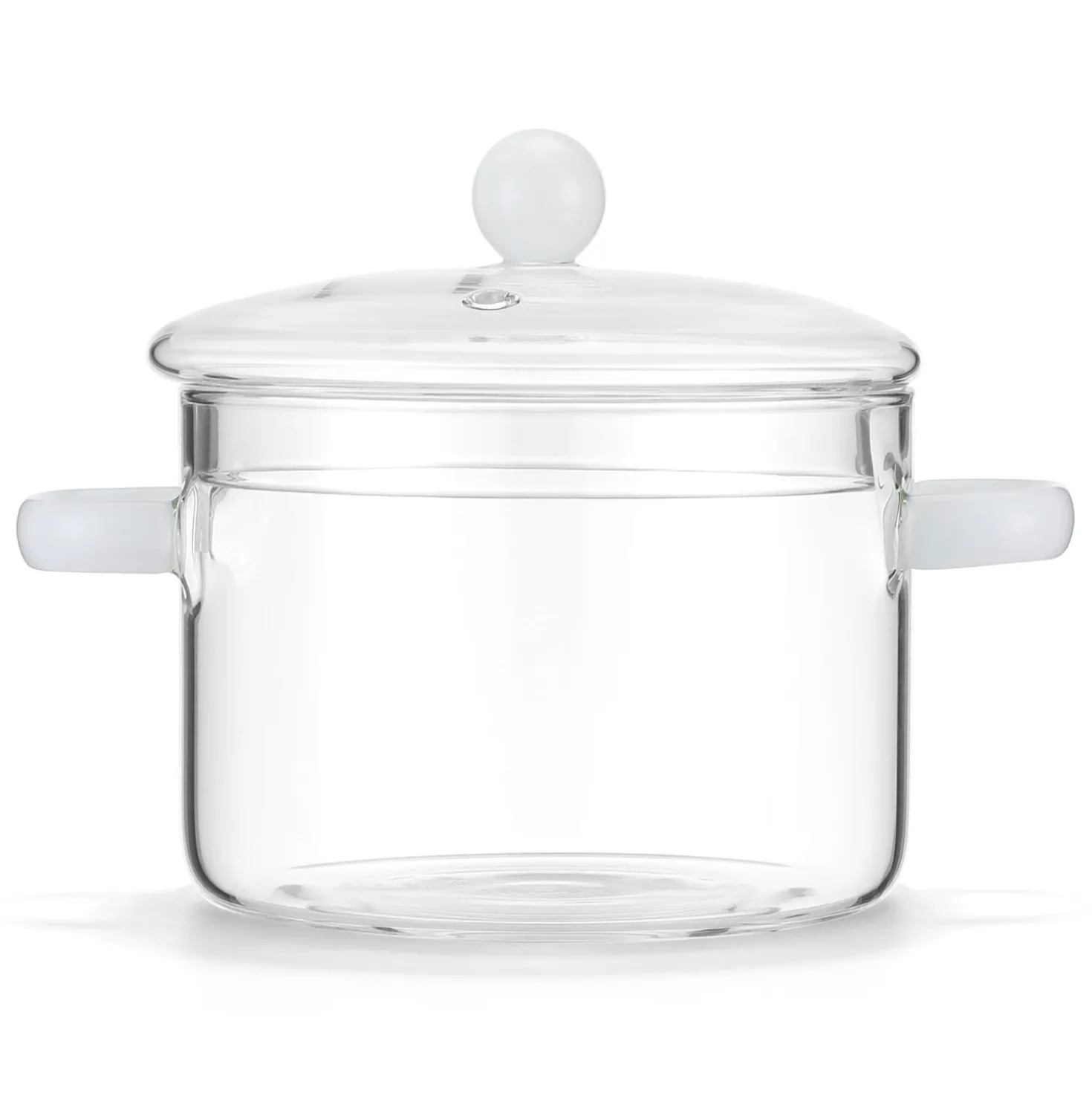 Pentola 2,5 L vetro borosilicato con coperchio manici bianchi