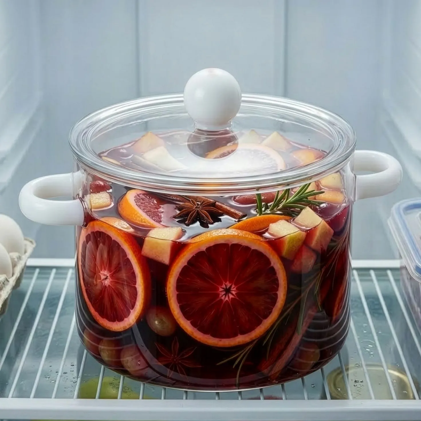 Pentola 1,5 L vetro borosilicato con coperchio manici bianchi