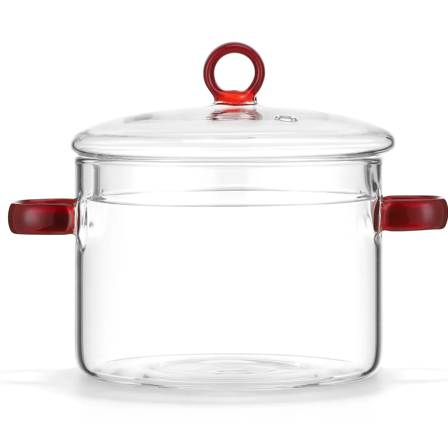 Pentola 2,5 L vetro borosilicato con coperchio manici rossi