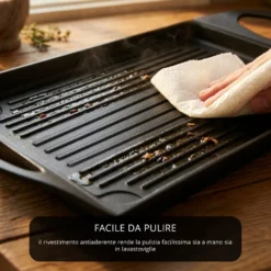 Piastra antiaderente 45x27 cm manici in silicone