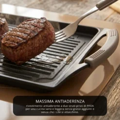 Piastra antiaderente 45x27 cm manici in silicone