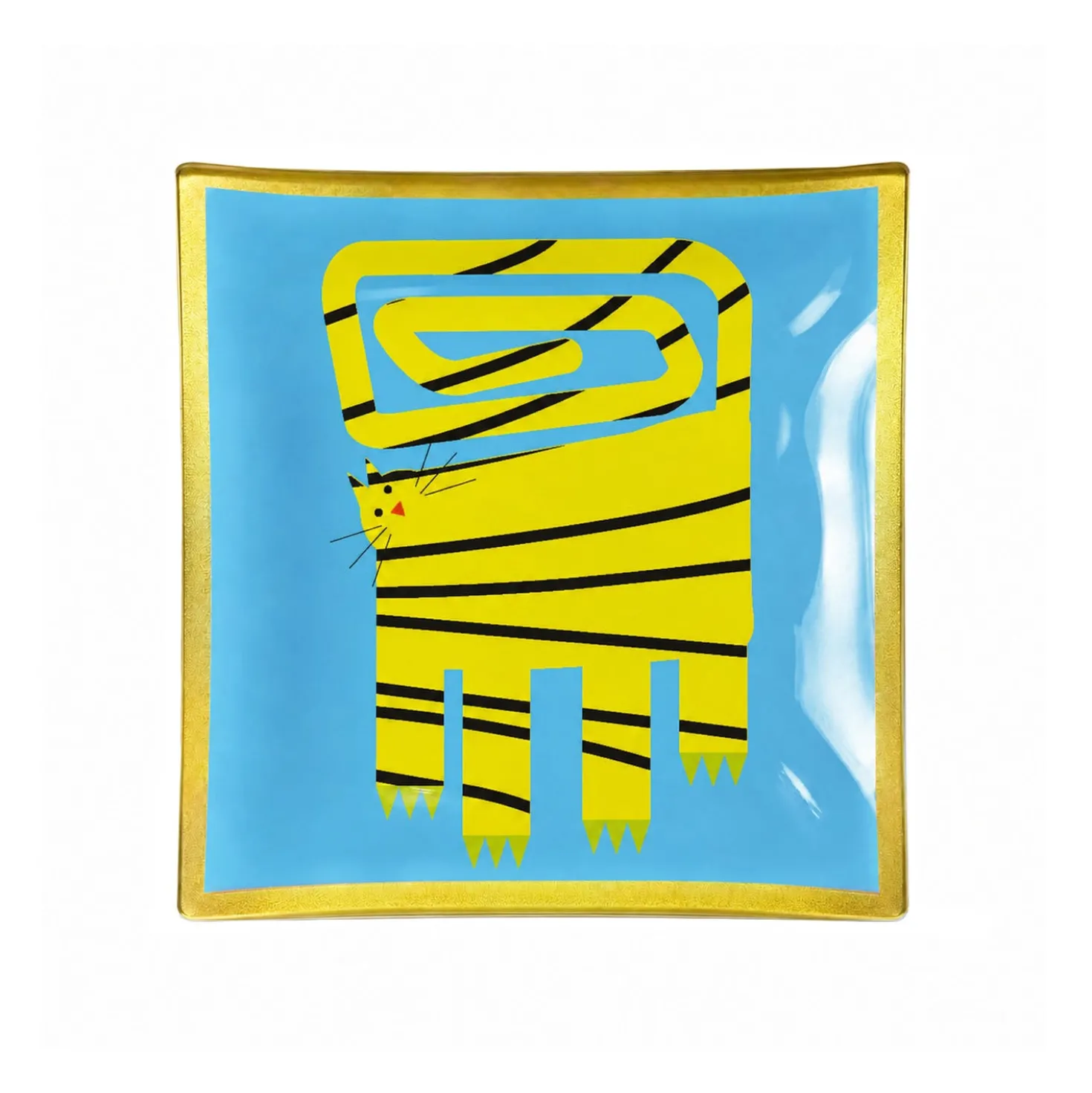Piattino decorativo vetro 13x13 cm Gatto azzurro