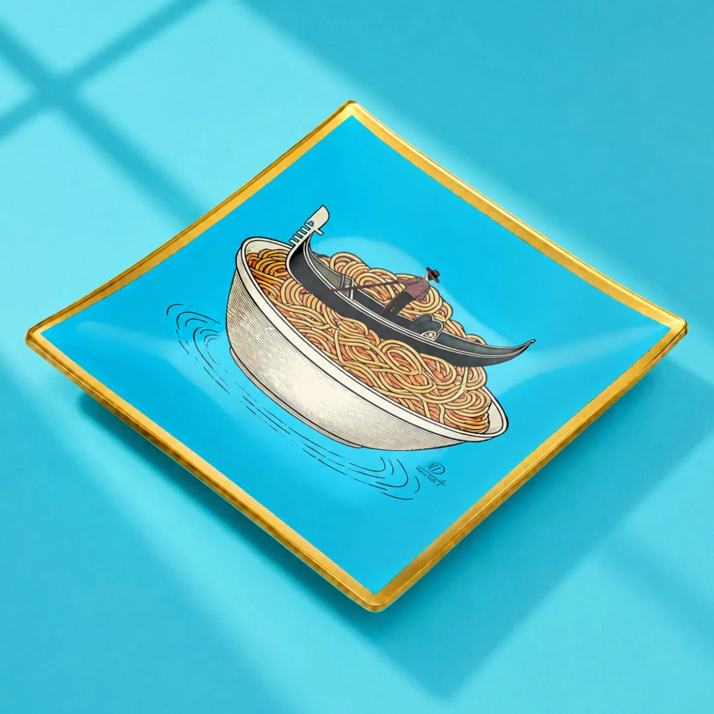 Piattino decorativo vetro 15x15 cm Gondola azzurro