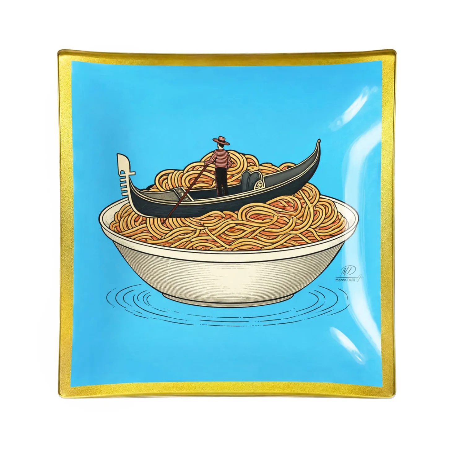 Piattino decorativo vetro 15x15 cm Gondola azzurro