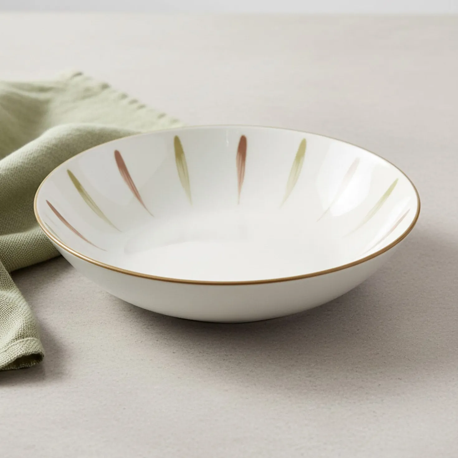 Piatto fondo in porcellana pennellato verde marrone 20,2 cm Petali