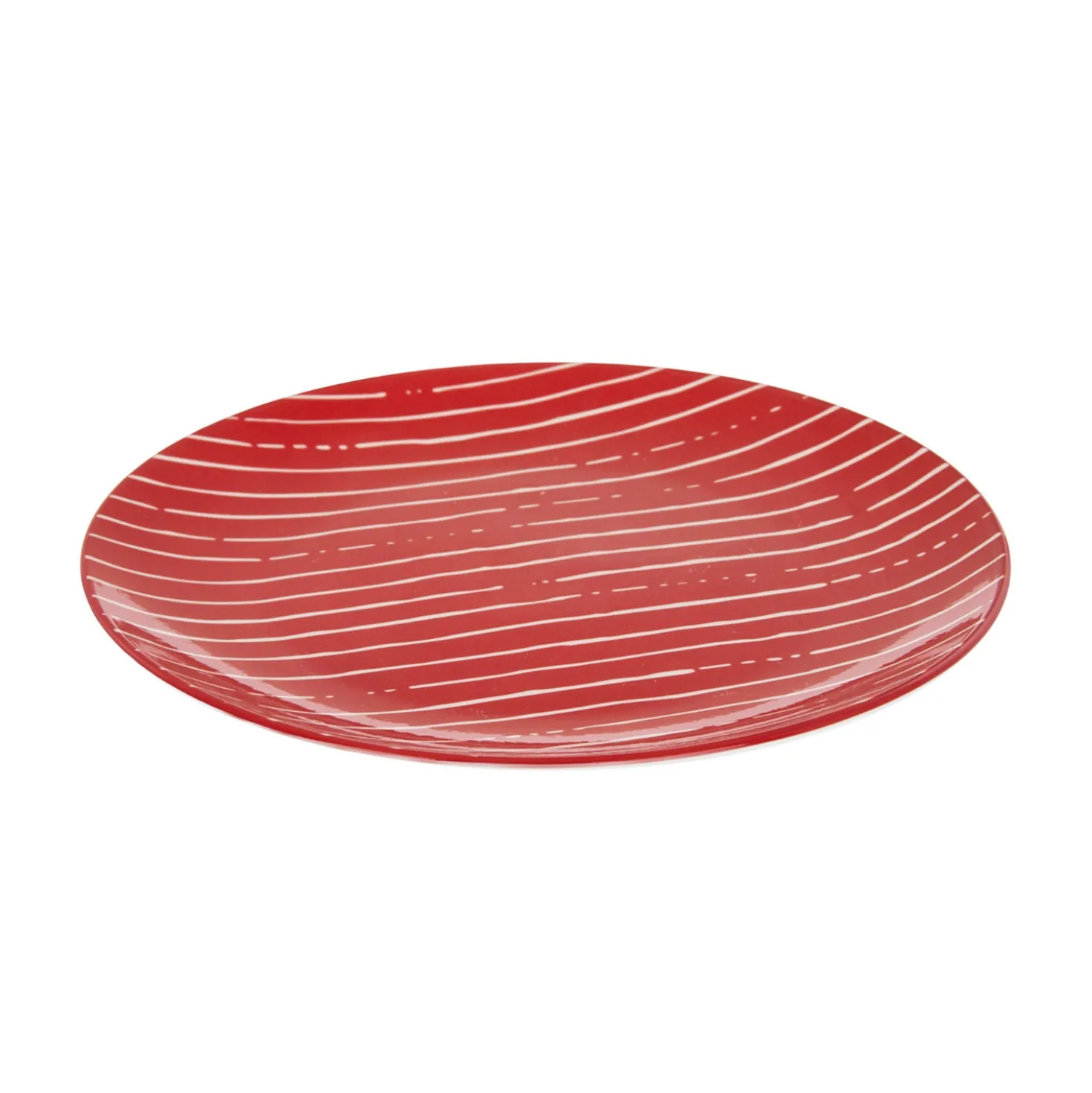 Piatto piano rosso righe bianche porcellana Mix e Match