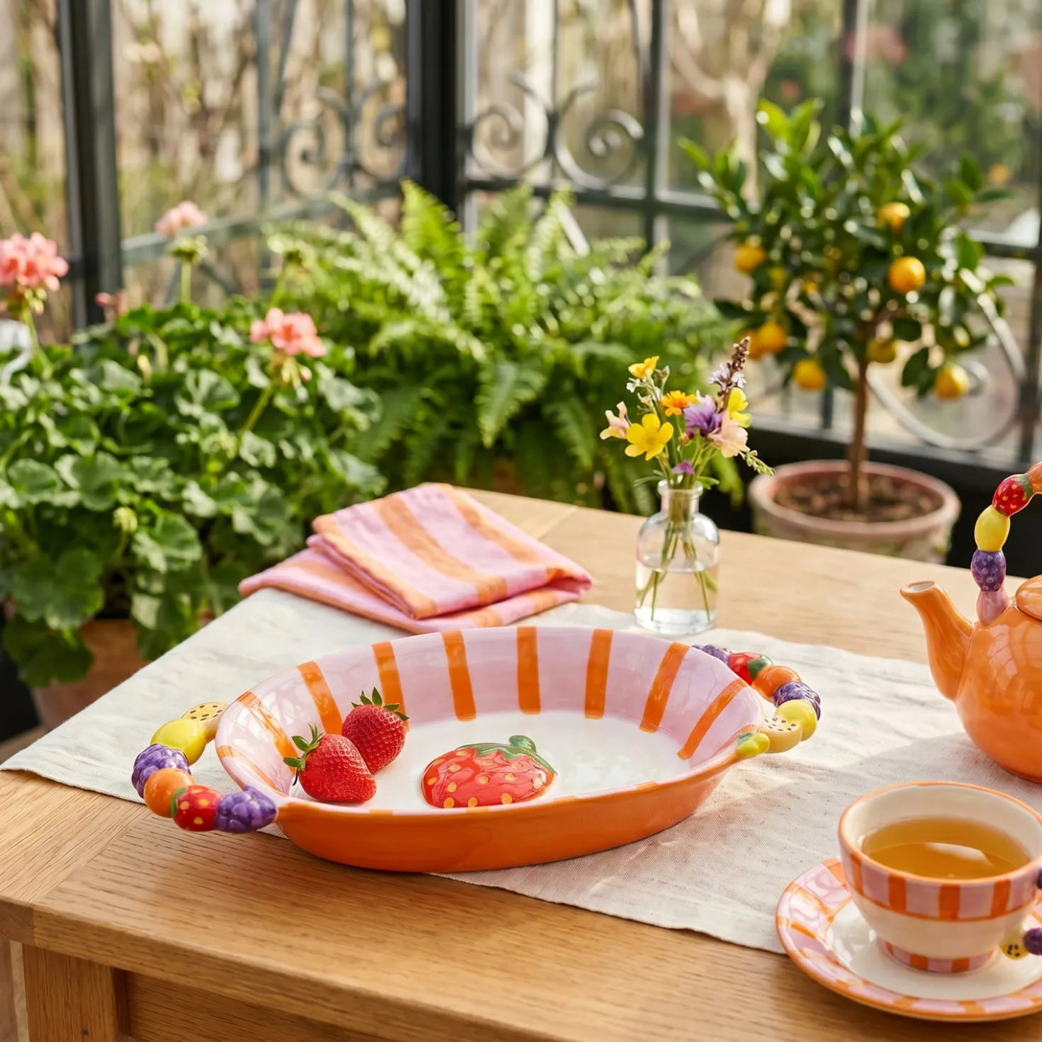 Piatto portata con manici fragola Florafruit ceramica