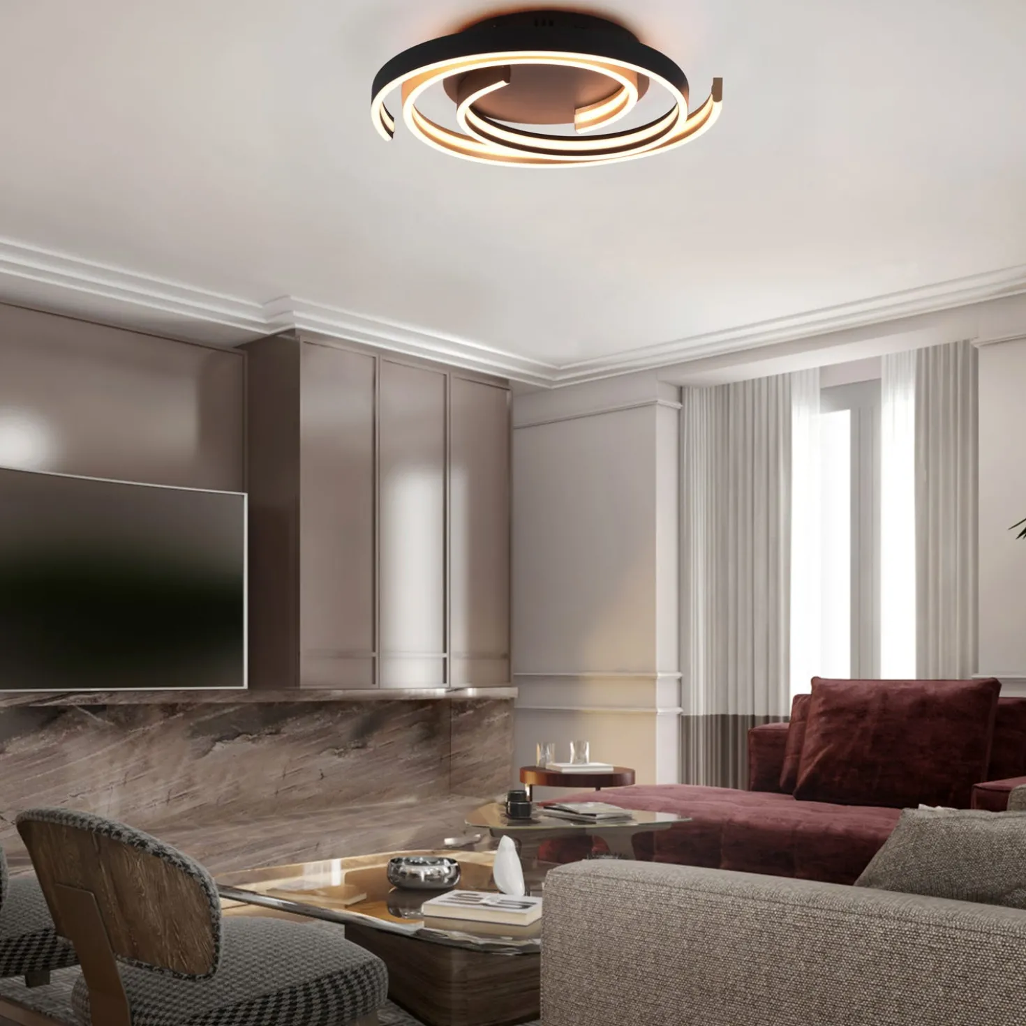 Plafoniera LED ottone e nero Caya Trio