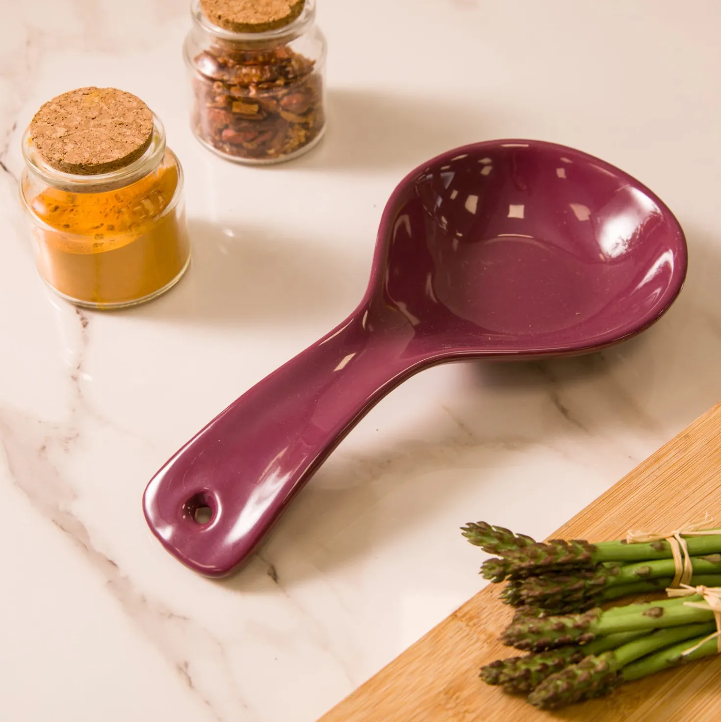 Poggiamestolo Floral viola ceramica stoneware