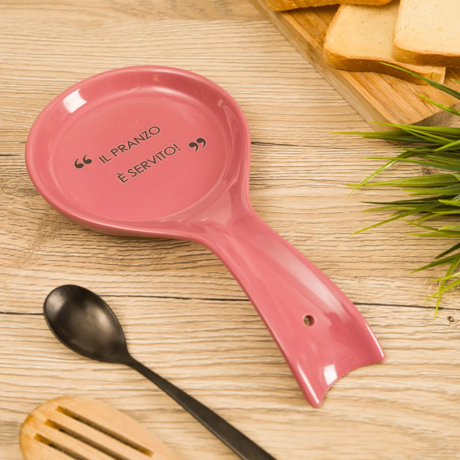 Poggiamestolo malva con scritta 22 cm