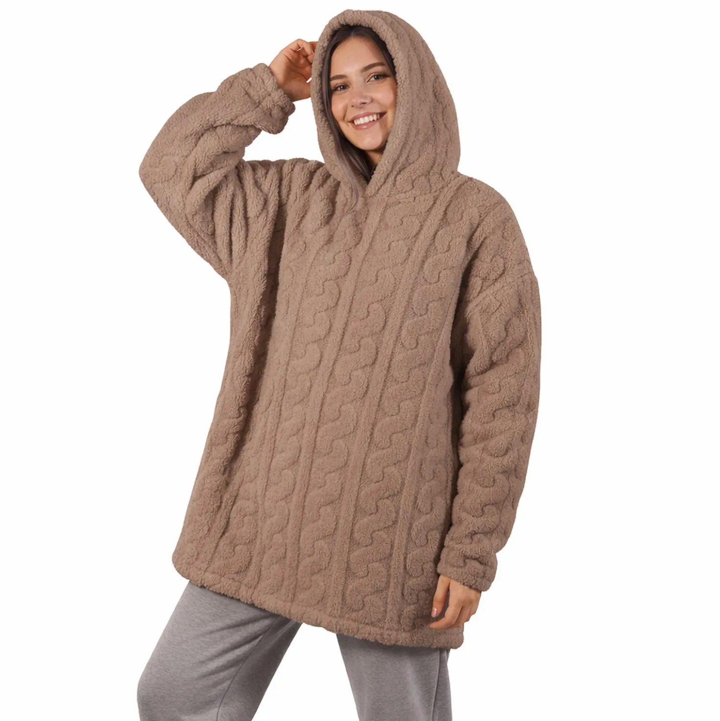 Poncho cammello jaquard sherpa