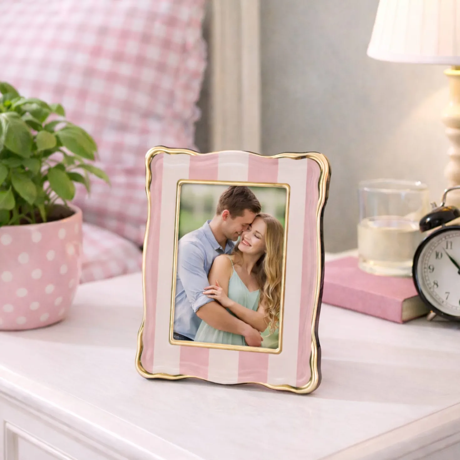 Portafoto 10x15 cm Summer legno rosa bordo oro