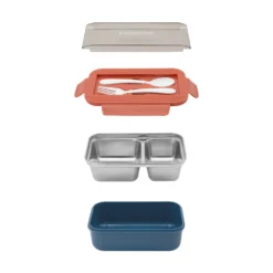 Porta pranzo con divisorio e posate Clicks blu arancio