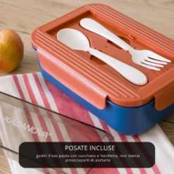 Porta pranzo con divisorio e posate Clicks blu arancio