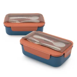 Porta pranzo con divisorio e posate Clicks blu arancio