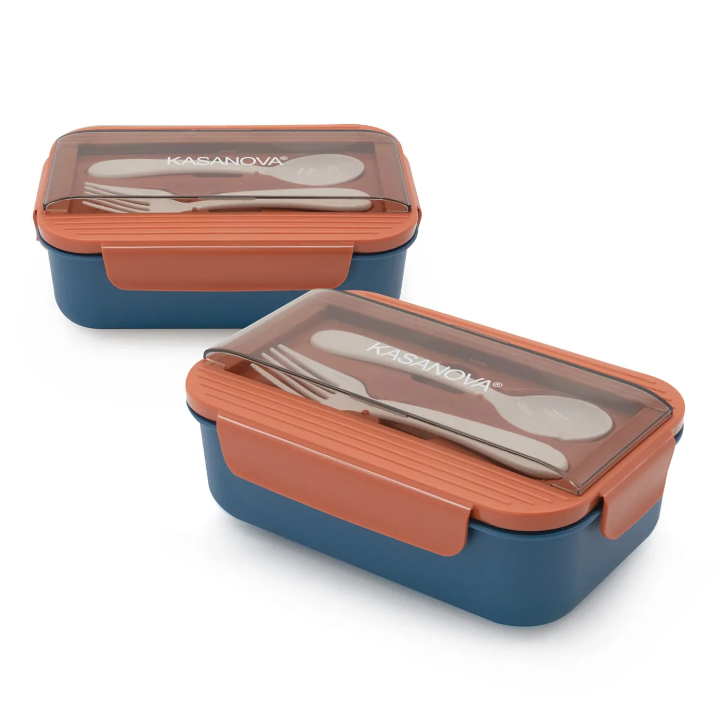 Porta pranzo con divisorio e posate Clicks blu arancio