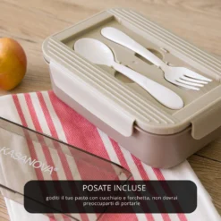 Porta pranzo con divisorio e posate Clicks marrone