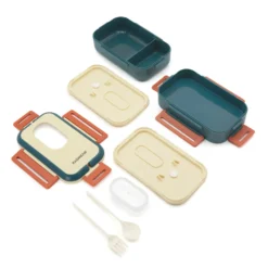 Porta pranzo con 2 scomparti e posate Clicks blu beige