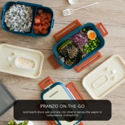 Porta pranzo con 2 scomparti e posate Clicks blu beige