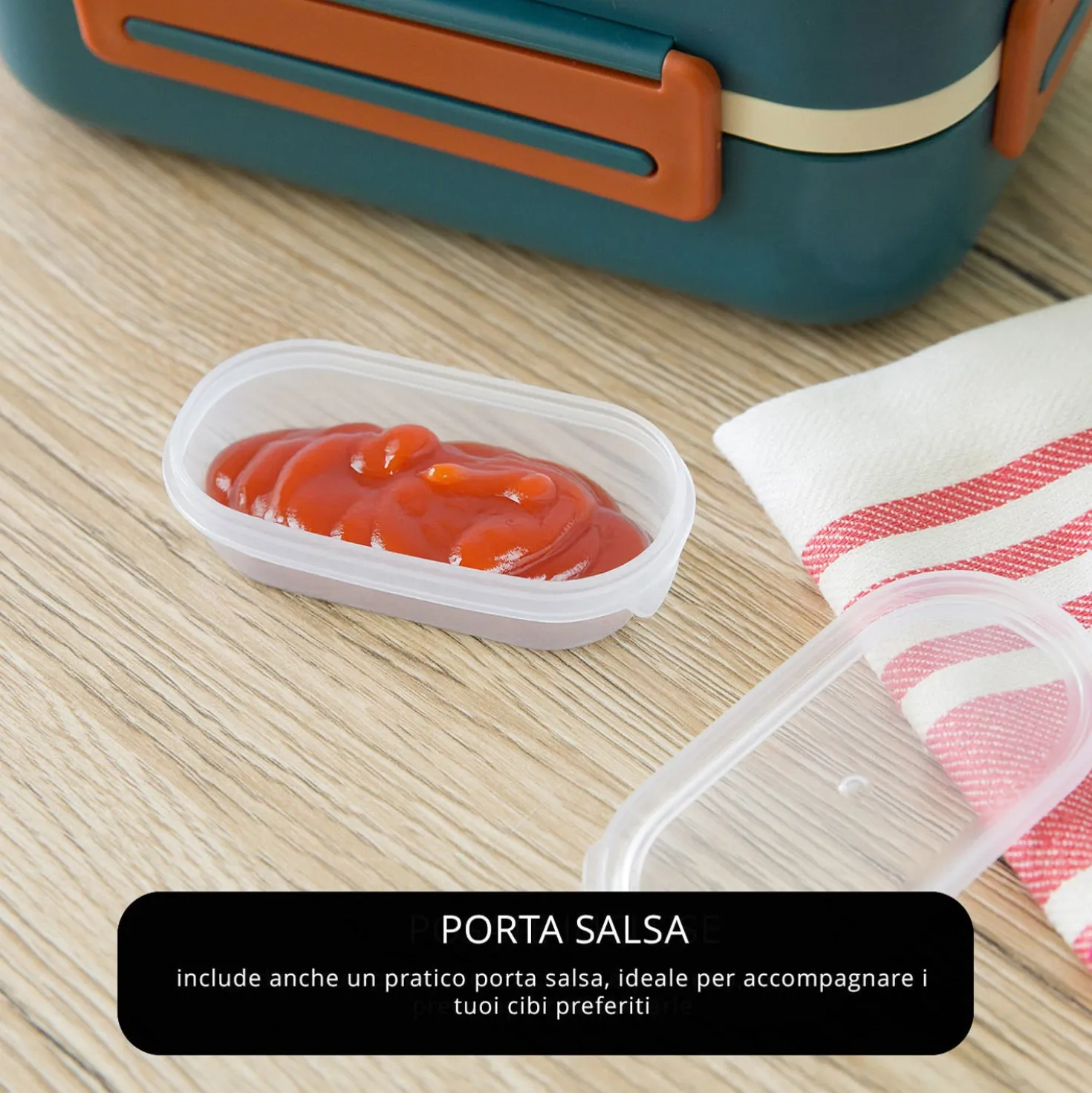 Porta pranzo con 2 scomparti e posate Clicks blu beige