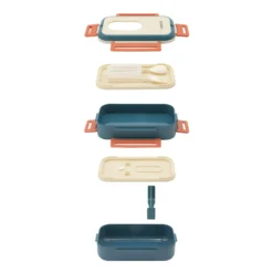 Porta pranzo con 2 scomparti e posate Clicks blu beige