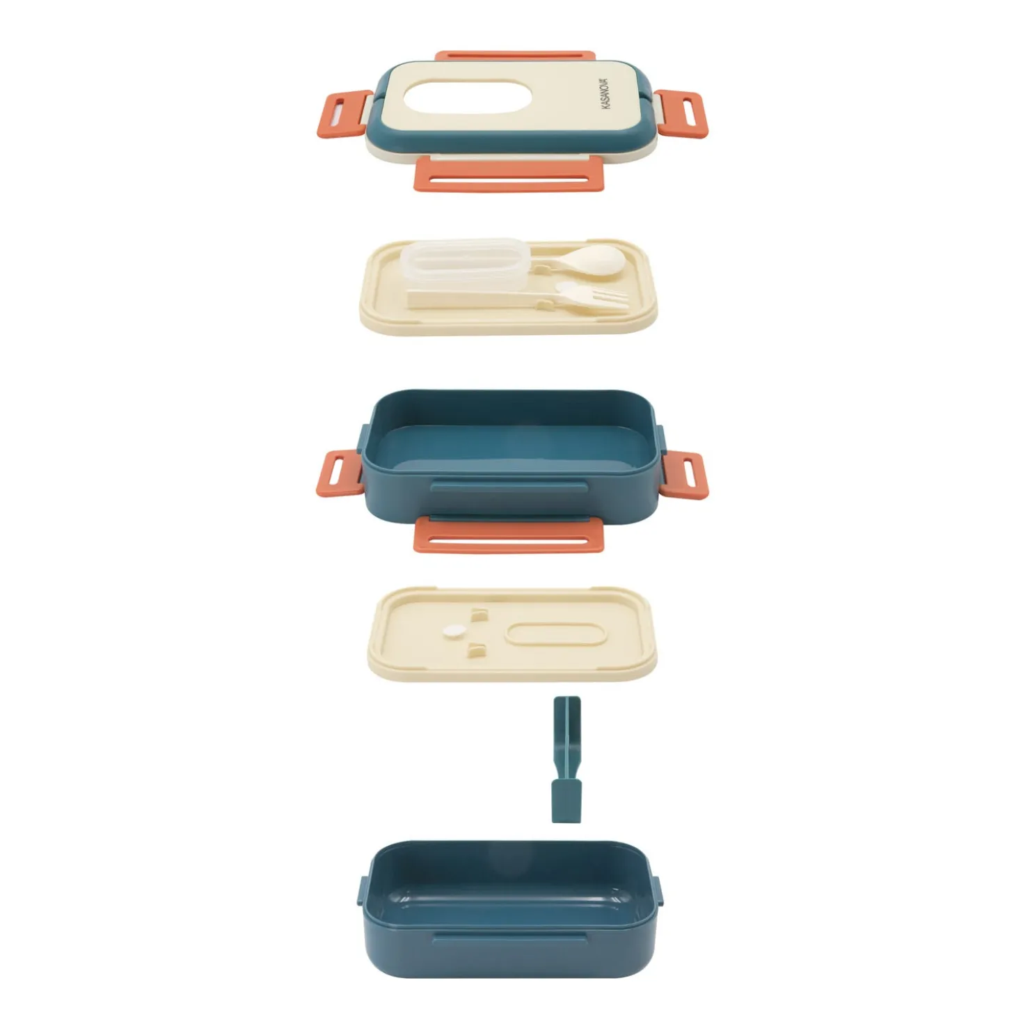Porta pranzo con 2 scomparti e posate Clicks blu beige