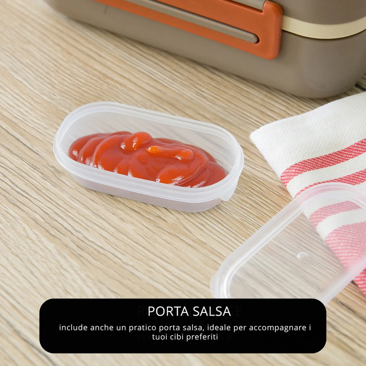 Porta pranzo con 2 scomparti e posate Clicks marrone arancio