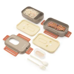 Porta pranzo con 2 scomparti e posate Clicks marrone arancio