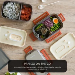 Porta pranzo con 2 scomparti e posate Clicks marrone arancio