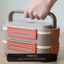 Porta pranzo con 2 scomparti e posate Clicks marrone arancio