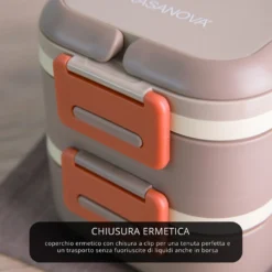 Porta pranzo con 2 scomparti e posate Clicks marrone arancio