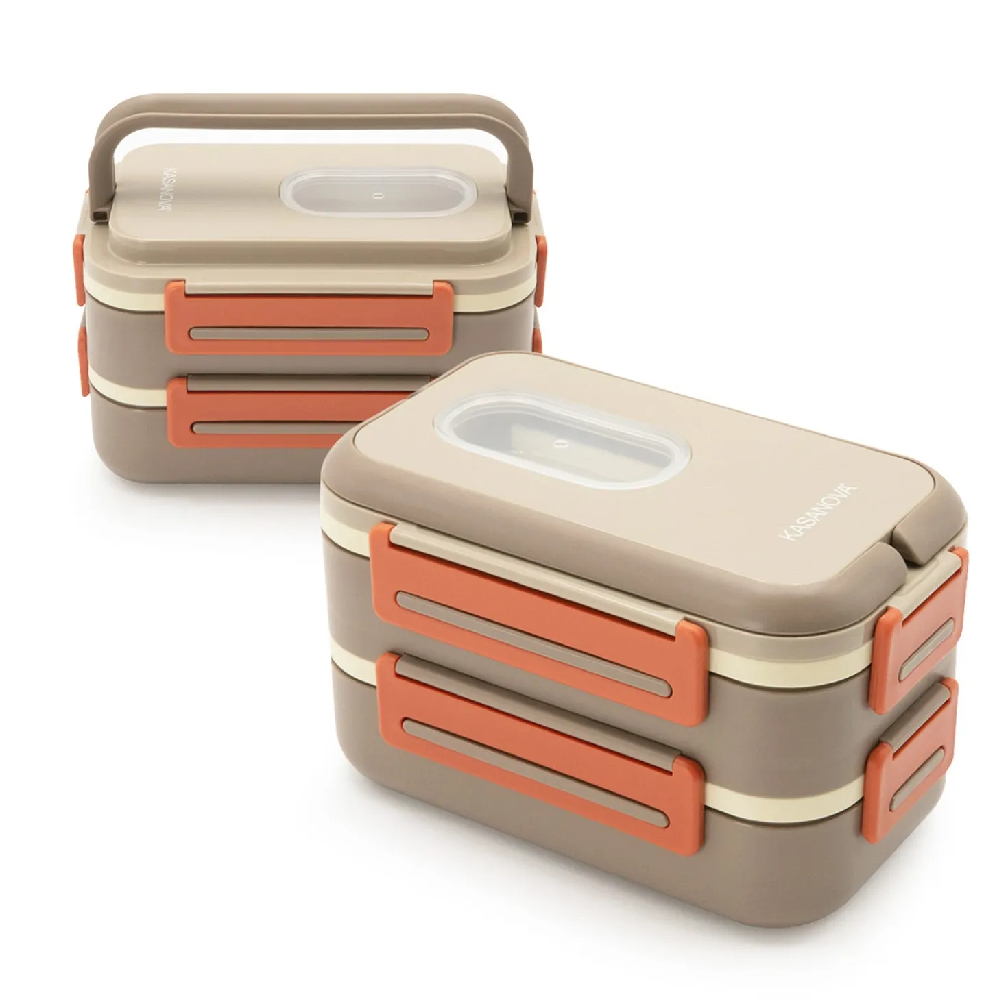Porta pranzo con 2 scomparti e posate Clicks marrone arancio