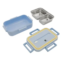 Porta pranzo contenitore acciaio con divisorio 730 ml azzurro