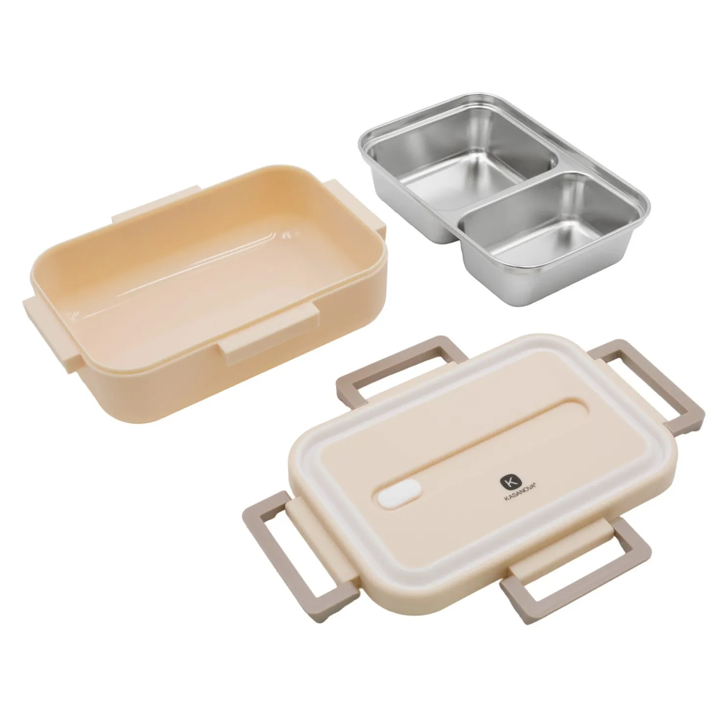 Porta pranzo contenitore acciaio con divisorio 730 ml beige