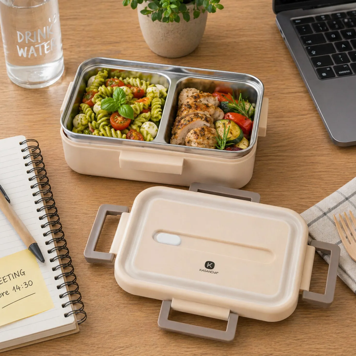 Porta pranzo contenitore acciaio con divisorio 730 ml beige