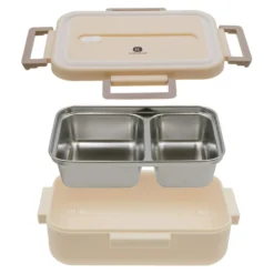 Porta pranzo contenitore acciaio con divisorio 730 ml beige