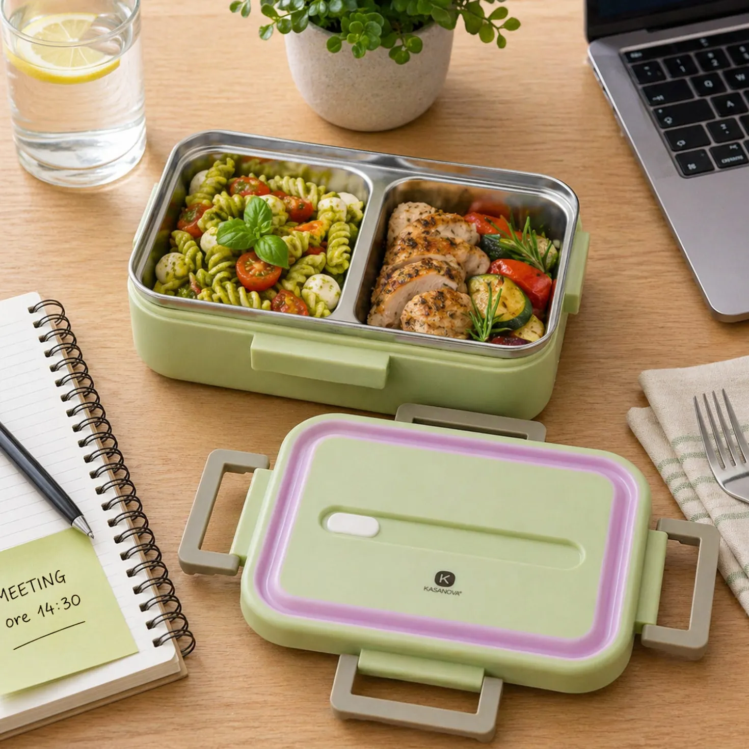 Porta pranzo contenitore acciaio con divisorio 730 ml verde