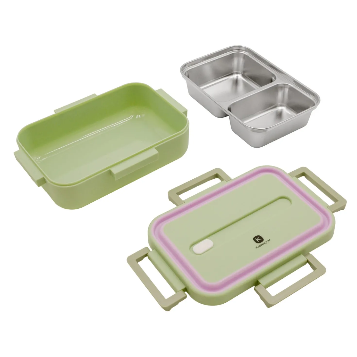 Porta pranzo contenitore acciaio con divisorio 730 ml verde