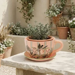 Portavaso rosa tazza in ceramica 29,5x22,5x14,8 cm