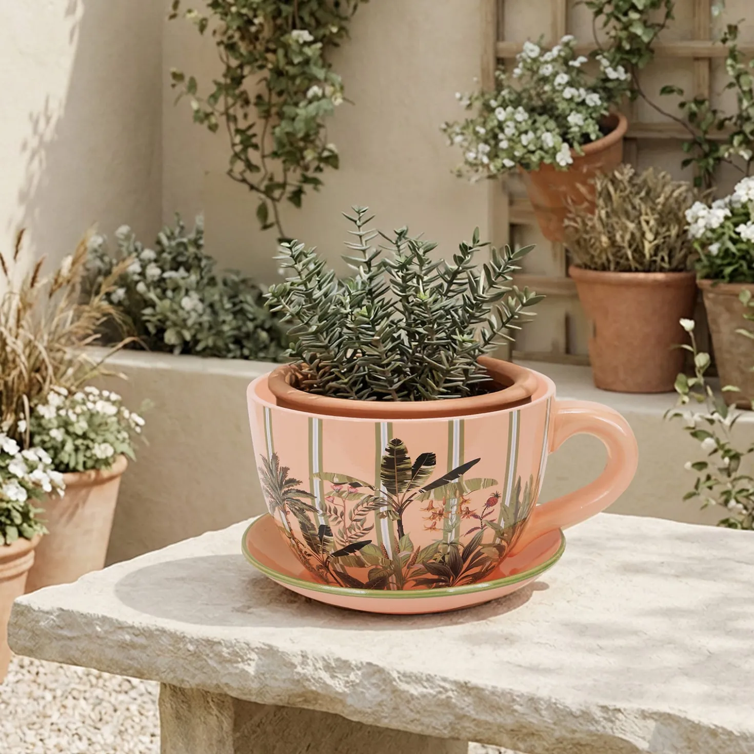 Portavaso rosa tazza in ceramica 29,5x22,5x14,8 cm