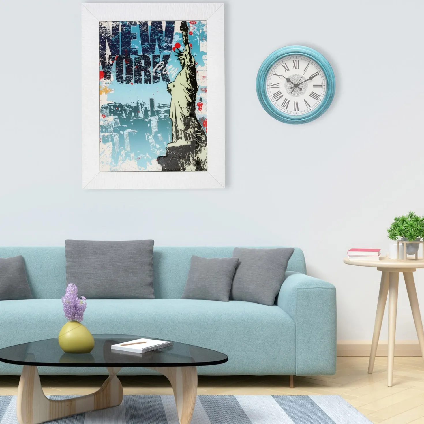 Quadro New York con cornice con argento Miro Silver, 70x70 cm