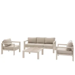 Salottino giardino divano 3 posti, poltrone e tavolino Evasion beige